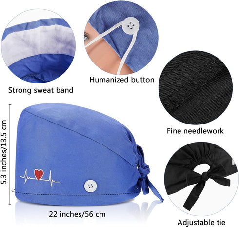 SATINIOR 4 Pieces Working Cap with Buttons, Unisex Bouffant Working Hat with Adjustable Sweatband...